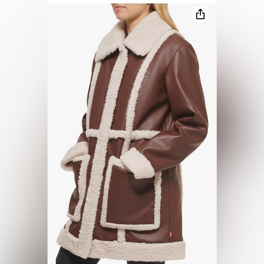 Levi's NWT Vegan Leather Sherpa Spill Out Coat SZ S Boho 70’s Retro Penny Lane - Picture 11 of 15